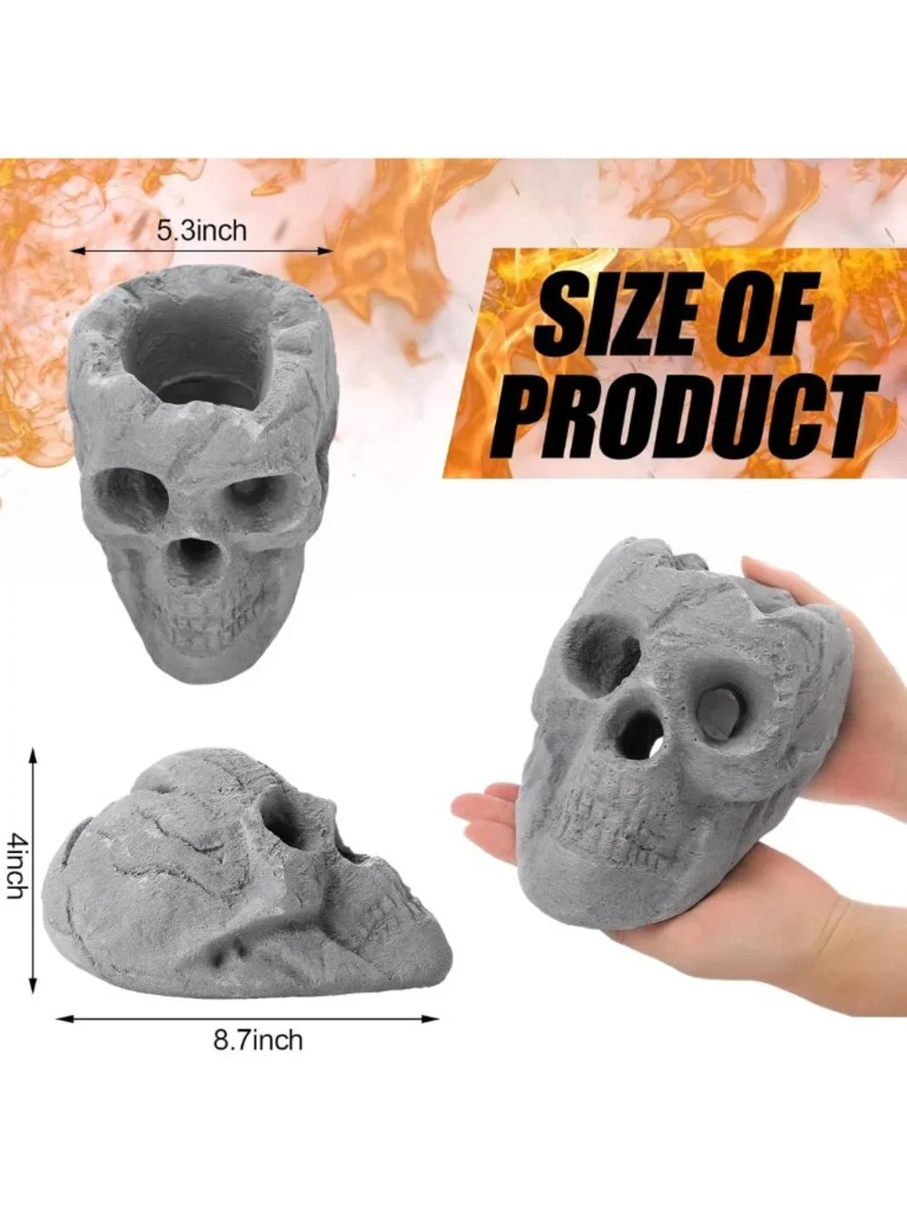 4 Pack Skull Fire Pit Decor - 8.7 Inch Halloween Decorations, Gray Outdoor
